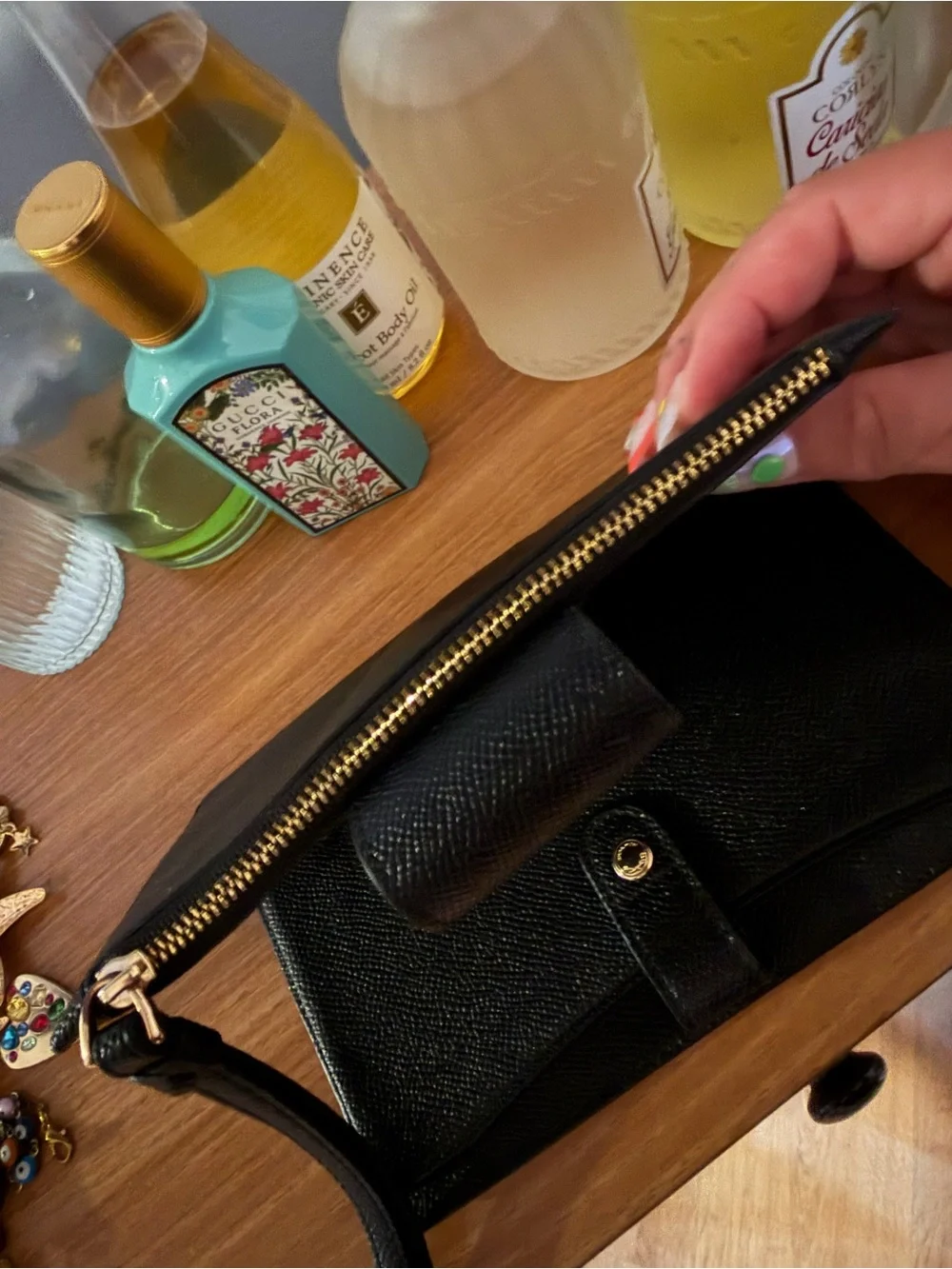 Coach Black Pebbled Leather Wristlet Wallet with Gold Logo Accent